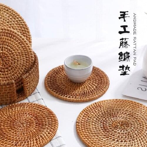 Natural Rattan Coasters Bowl Pad Handmade Insulation Placemats Table Padding Cup Mats Kitchen Decoration Accessories
