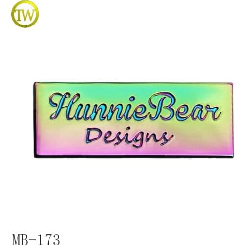 Lovely die cut casting custom logo rainbow logo handbag labels metal logo labels