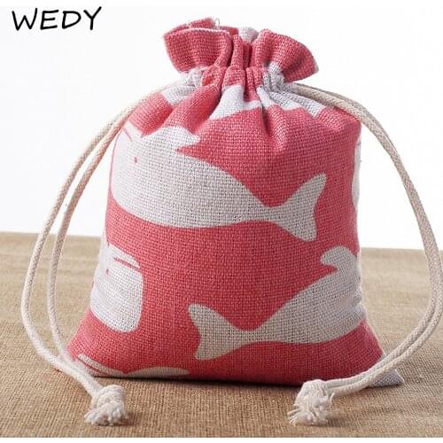 Print Cotton Fabric Drawstring Bag Small Size Candy Jewelry Storage Bag Christmas Gift Drawstring Pouch Keys Coin Organizer Bags