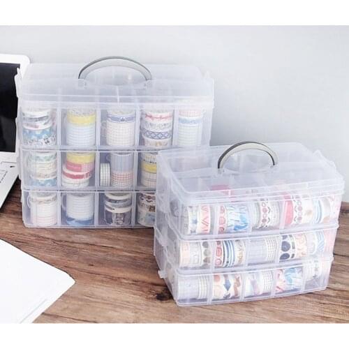 Clear Plastic Storage Box for Washi Tape Stationery Organizer Cosmetics Tape Sticker Art Supplies Case Holder S/M/L Size C26