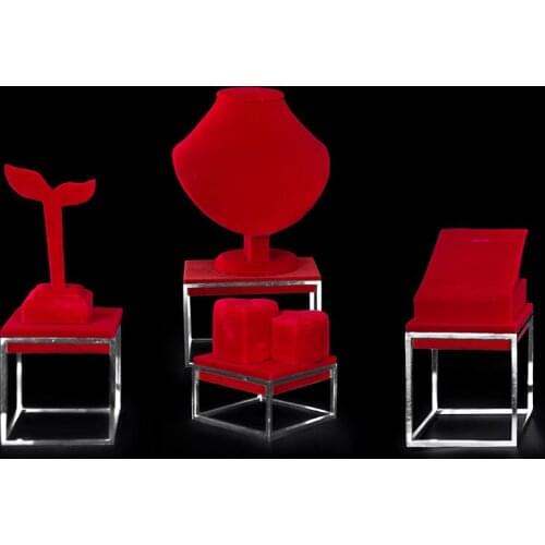 Silver Stainless Steel Red Velvet Jewelry Display Necklace Showed Bracelet showcase Jewellery Display for glass cabinet