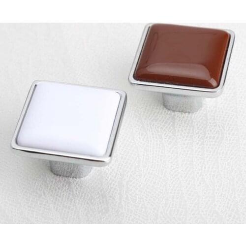 Silver square knobs white coffee drawer cabinet pulls knobs handles bright chrome dresser handles modern simple furniture knobs