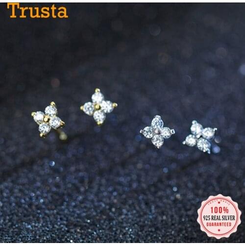 TrustDavis Real 925 Sterling Silver Fashion Sweet Mini Flower CZ Stud Earring For Women Wedding Valentines Day Jewelry DS677