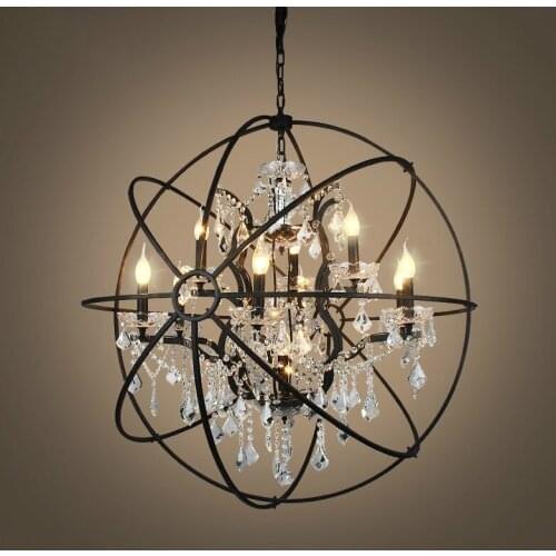 Nordic Iron Chain Cage Crystal Pendant Lights American Black Industrial Lamp Vintage Home Bar Hanging Lights Living Room Decor