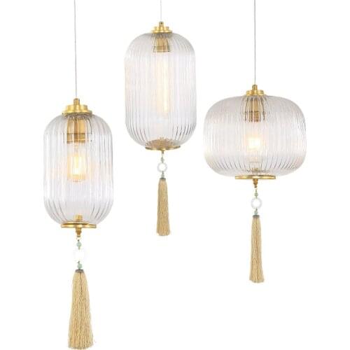 Chinese style glass lantern pendant lights wiht tassel for living room restaurant art deco suspended led luminaire corridor lamp