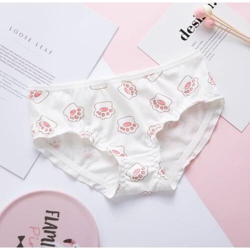 2019 Fashion Cotton Panties Sexy Mid Waist Cute Print Briefs For Women Breathable Female Underwear Cartoon Cute Girl Lingerie