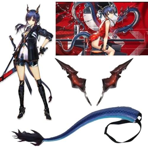 Anime Game Arknights Chen Cosplay tail with Horns Dragon Horns Head Clip Headwear Hairwear Cosplay Props Accessories Halloween