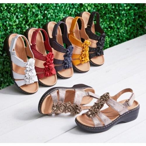 Summer 2021 womens sandals European and American wedges fish mouth flowers casual sandals women plus size
