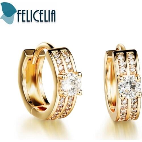 Felicelia Elegant Women Gold Color Earrings With Cubic Zirconia Rhinestone Small Hoop Earrings Fashion Jewelry