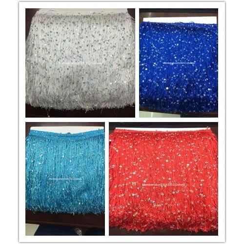 10 Yard/Lot 20CM Long Polyester Lace Tassel Fringe Lace Trim Ribbon Sew Latin Dress Stage Garment Curtain DIY Accessories SM028