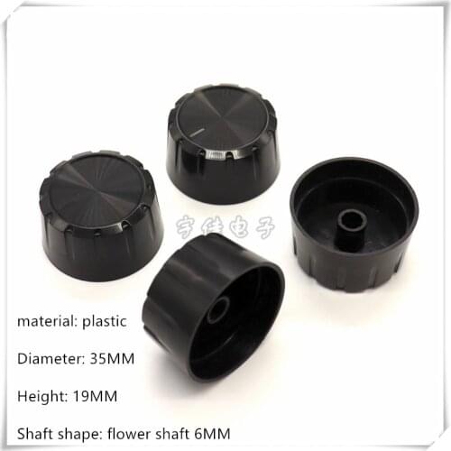 2 Piece 35×19MM black plastic knob cap potentiometer encoder switch knob is suitable for flower shaft 6MM