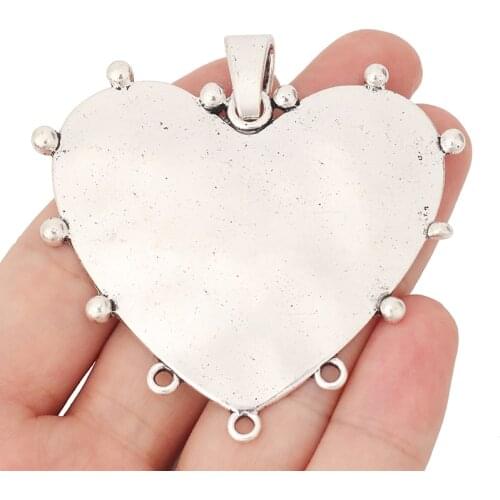 3 x Silver Color Large Smooth Heart Connectors Charms Pendants for Necklaces Jewelry Making Findings 67x65mm