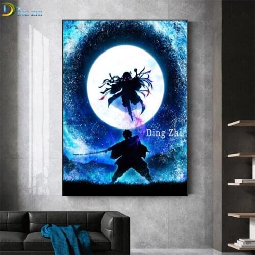 5D DIY Diamond Painting New Arrival Cartoon Moon Duel Samurai Embroidery Fantasy Landscape Mosaic Fairy Crystal Home Decor