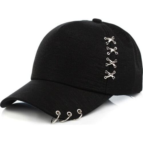 Ring Baseball Cap Dad Hats with Rings Adjustable Hip Hop Flat Hat Silver Ring Piercing Rock Cotton Baseball Hat Truckers