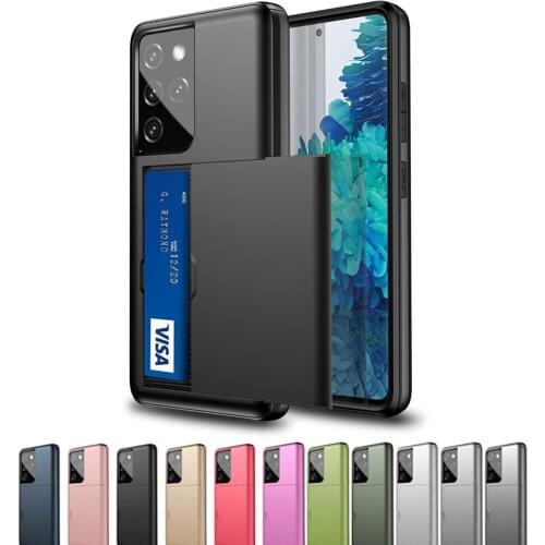 Credit Card Slot Slide Cover For Samsung Galaxy S21 Ultra Case For Galaxy S20 Ultra Phone Case Samsung S21 S20 Plus S21Ultra