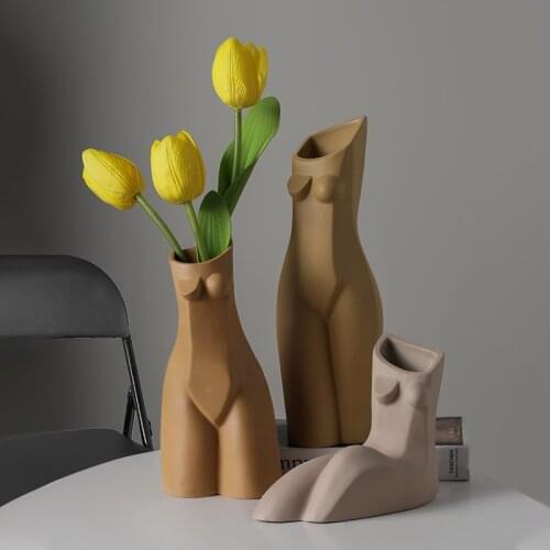 Morandi Color Ceramic Vase Woman Body Art Flower Vase Flower Basket Decoration Jingdezhen Home Decor Dried Flower Container