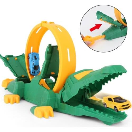 Kids Parking Lot Toy Crocodile Large Assembly Racing Track Sliding Toy Ejection Back Force Car Crocodile Model Set Toys For Boy