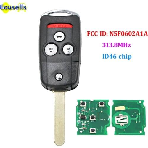 Remote Key Fob 4 Button 313.8MHz ID46 Chip for Acura MDX RDX 2007-2012 FCC ID: N5F0602A1A