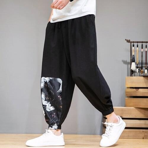 Dropshipping Men Harajuku Harem Pants 2020 Mens Summer Cotton Linen Joggers Pants Male Vintage Chinese Style Sweatpants Fashions