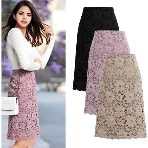 Elegant Skirts Womens Harajuku Skirt Lady Plain Slimming Tight Fit Ladies Soft Stretch Lace High Waist Skirt Faldas Ropa Mujer