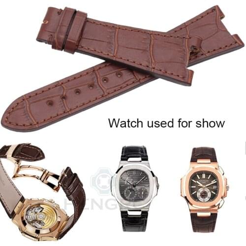 HENGRC Luxurious Genuine Leather Watchband Belt 25*18mm Brown Black Watch Strap For PP Without Buckle Accessories