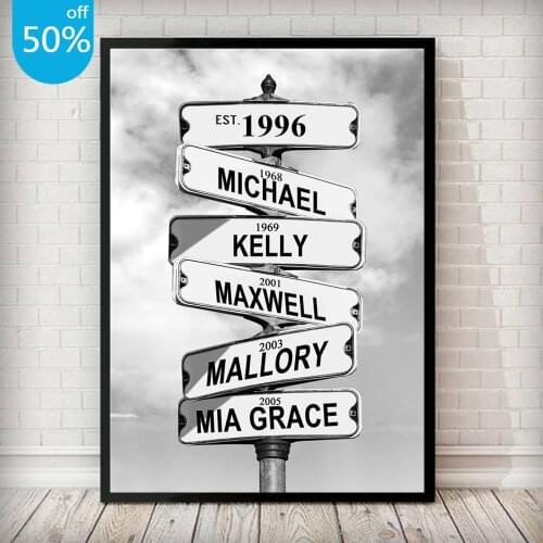 Custom Canvas Painting Intersection Street Sign 6 Names Anniversary Wall Decor Poster Wall Art Picture Room Decor Home Decor