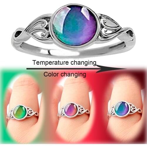Color Changing Ring Round Emotion Feeling Changeable Ring Temperature Control Gems Adjust Mood Finger Rings for Women Female