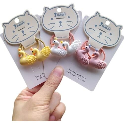 2PCS New Cute White Swan Princess Headwear Kids Elastic Hair Bands Children Ropes Girls Hair Tie Accessories Baby Headdress