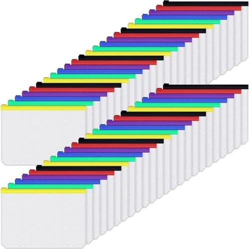48 Piece Binder Pockets A6 Holes Zipper Cash Envelopes Multicolor Cash Envelopes For 6-Ring Notebook Binder Planner
