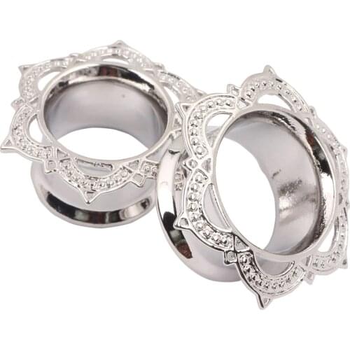 Lotus Petal Silver Ear Plugs Tunnel Wholesale 60pcs Body Jewelry Eyelets Copper Piercing Ear Expander Stretcher Flesh Tunnel