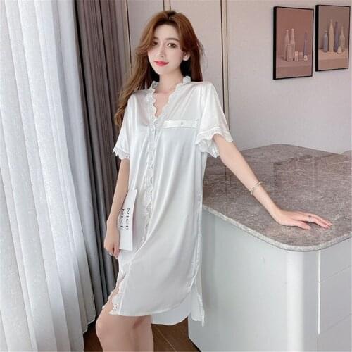 Summer Ice Silk Ladies Pajamas Nightgown Sweet Bud Silk Womans Nightgown Sexy Thin Section Sleep Garment