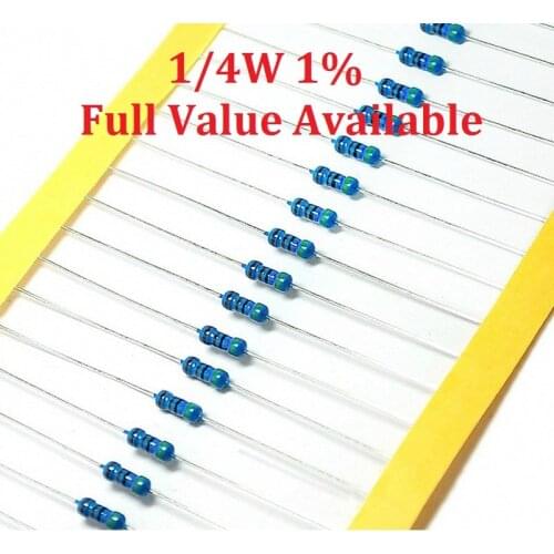 100PCS/LOT 1/4W 18K/20K/22K/24K/27K Ohm metal film resistor 1% 0.25W resistors 1/4W color ring metal film resistance