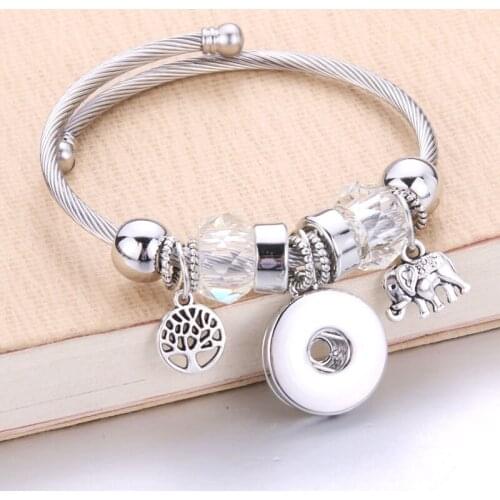 Trendy Elastic metal beading Snap Bracelet Snap Button Bracelet Bangles fit 18MM Snap Jewelry Solid color beads making Jewelry