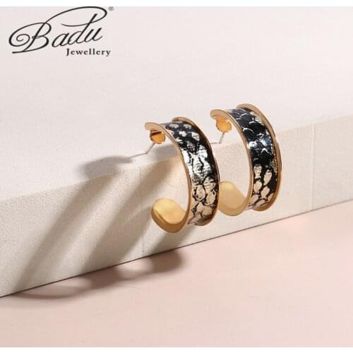 Badu Snake Leather Hoop Earring Fashion Trend Jewelry Printed for Women Ear Femme Large Halloween Party Jewelry