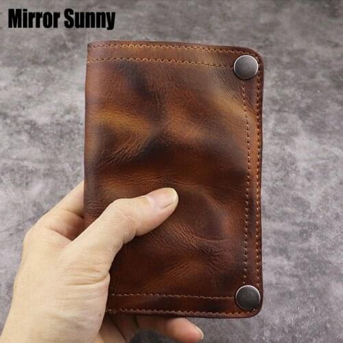 First Layer Cowhide Genuine Leather Mens Wallet Retro European & American Style Male Short Multi-card Multi-function Purse