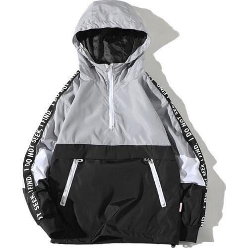 Spring and Autumn Hip Hop Hooded Half Zipper Coat Mens Pullover Blazer Loose Large Size Color Matching Jacket3XL 4XL
