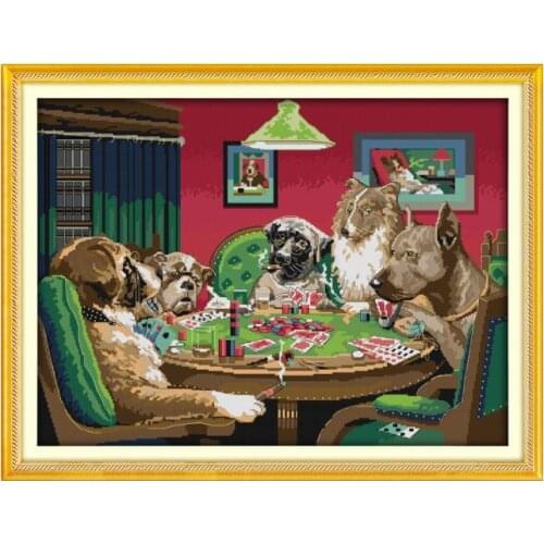 Dogs' game cross stitch kit 14ct 11ct pre stamped canvas embroidery DIY handmade needlework