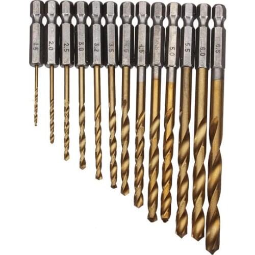 Drill Bit Tool Woodworking Brocas 13pcs 1/4 Inch Hss Hex Shank Titanium Bits Set