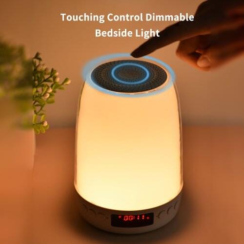 Dimmable Touching Control Bedside Night Light with Alarm Clock Portable BT Music Player Rechargeable Color Chang LED Night Lamp