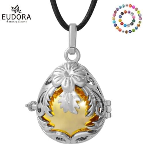 Eudora 20mm egg leaf Cage Pendant Harmony pregnancy bola ball bel lnecklace with sound fit Chime Ball DIY Women fine Jewelry H65