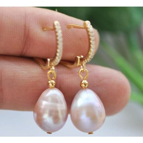 P7742 15mm Lavender Drop Freshwater Pearl Dangle Earring CZ
