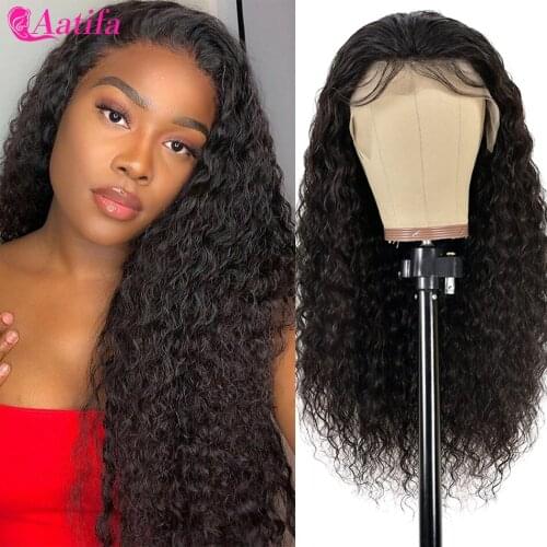 Water Wave Wig Transparent lace 13x4 Lace Front Wigs Human Hair Wig 180% Density Peruvian Remy Hair Aatifa Hair For Black Women