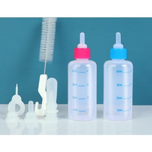 Pet Dog Cat Bady Nursing Water Milk Feeder with Cleaning Brush Newborn Cat Drinking Bottle Cute Puppy Kitten Feeding Bottle Set