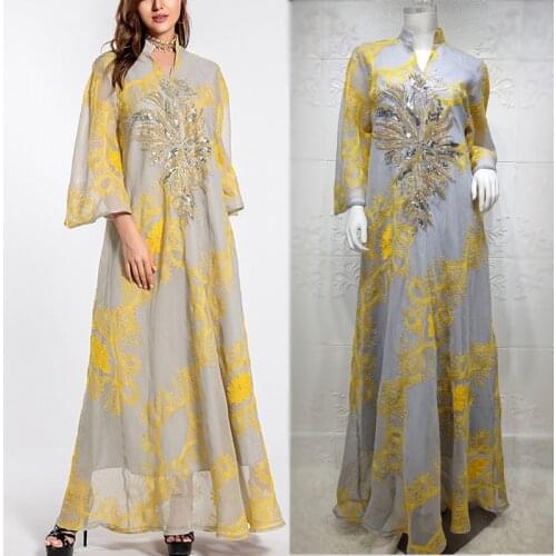 Ethnic Sequins Embroidered Abaya Dress Evening Party Clothes 2021 Middle East Plus Size Muslim Dubai Arabic Oman Moroccan Kaftan