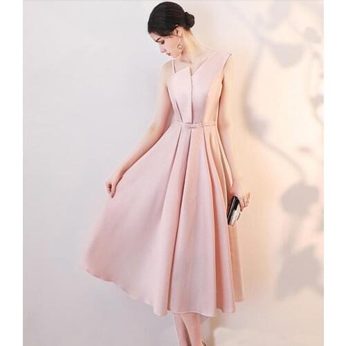 Tea Length Bridesmaid Dresses Pink One Shoulder A Line Cheap Wedding Guest Gowns Lace-up Back Party Dress