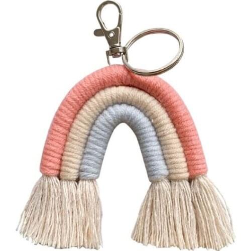 Weaving Rainbow Keychains Boho key Holder Keyring Macrame Bag Charm Car Hanging F3ME