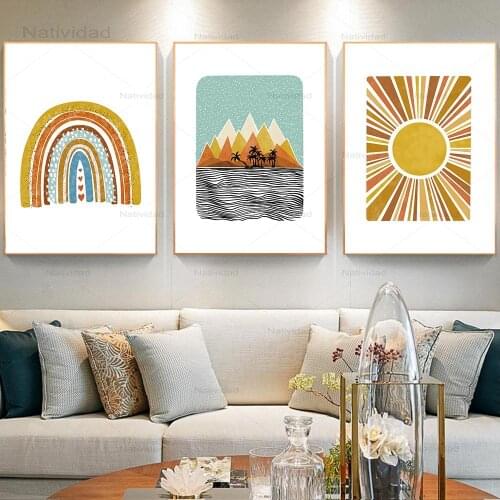 Sun Moon Rainbow Canvas Poster Wall Art Sunshine Boho Style Painting Nordic Pictures for Baby Room Nursery Modern Decoration