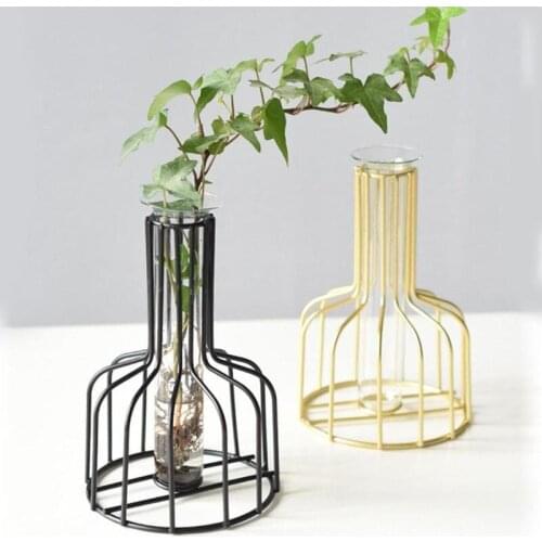 Hydroponic Cabinet Plated Iron Vase Retro Tabletop Home Decoration Modern Hallway Study Nordic Lantern-shaped Iron Vase