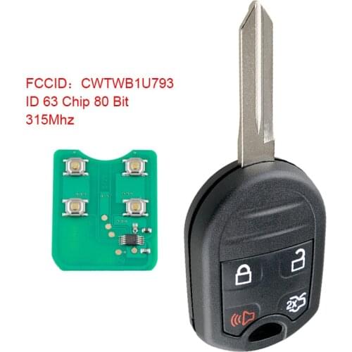 315MHz 4 Buttons Keyless Uncut Flip Remote Key Fob with ID 63 Chip 80 Bit for Ford 2011-2015 Explorer / Ford 2011-2016 F-Series