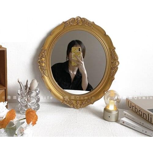 Retro Makeup Mirror Retro Wall Decoration Classical Tea Tray Decoration Wall Decoration Table Bedroom Photo Props